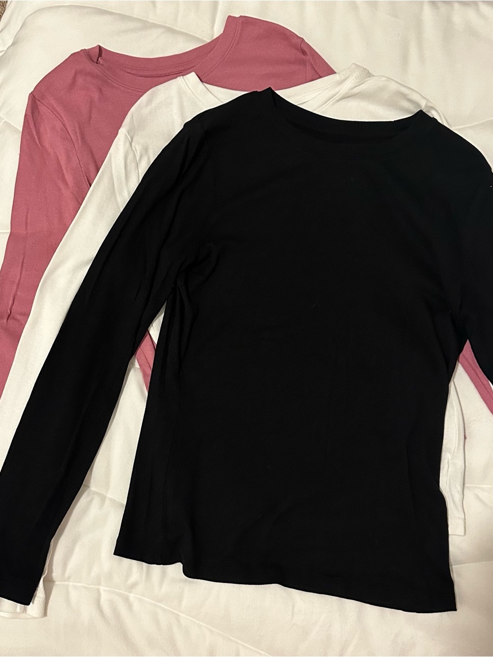 a new day Long-Sleeve Crewneck Tee in Black, White & Pink